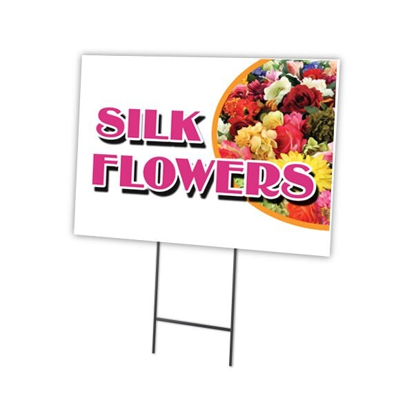 Silk Flowers Yard Sign & Stake outdoor plastic coroplast window, C-1824-DS-Silk Flowers